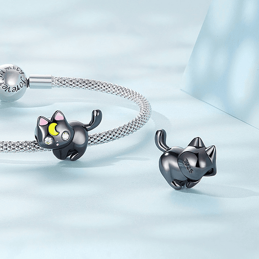 Charm Gato Negro Y Luna Plata 925 4