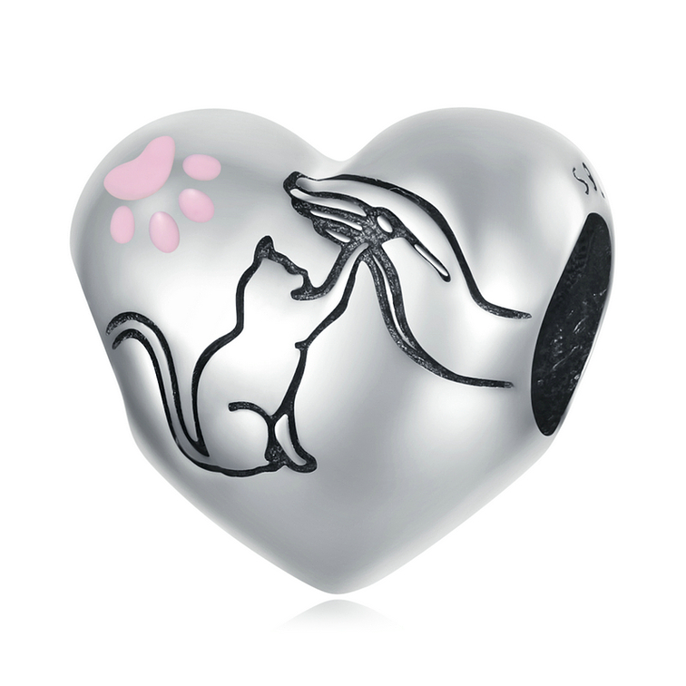 Charm Gato y Mano de Plata 925 1