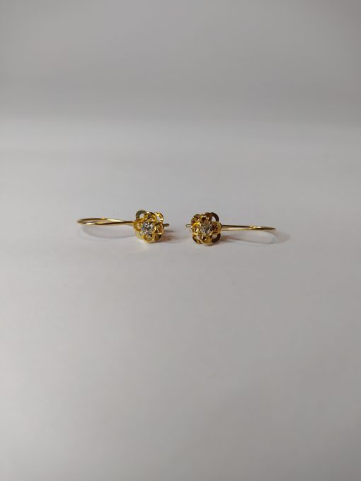 Aros colgante doble flor relieve circón 1.3grs Oro 18k 1