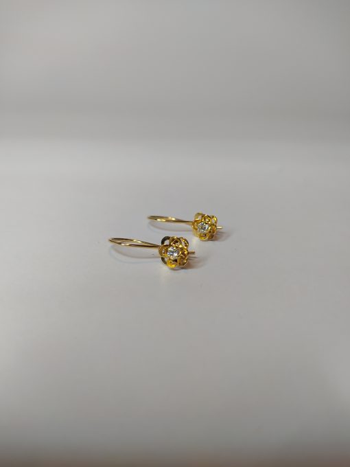 Aros colgante doble flor relieve circón 1.3grs Oro 18k 2
