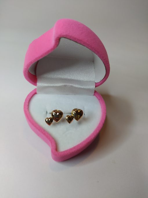 Aros doble corazón tornillo 1 gr Oro 18k 1