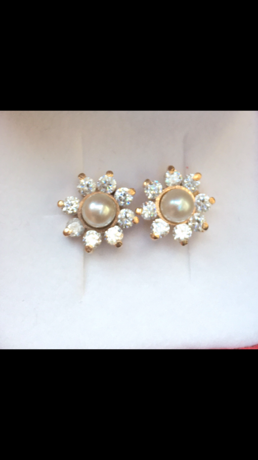 Aros roseta circón perla cultivada 4 grs Oro 18k 2