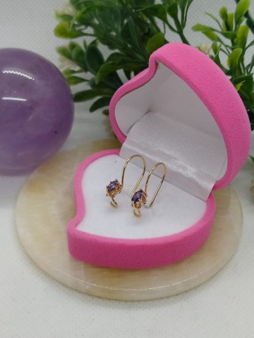 Aros colgantes Chatón italiano ovalado amatista 1.6 grs Oro 18k 1