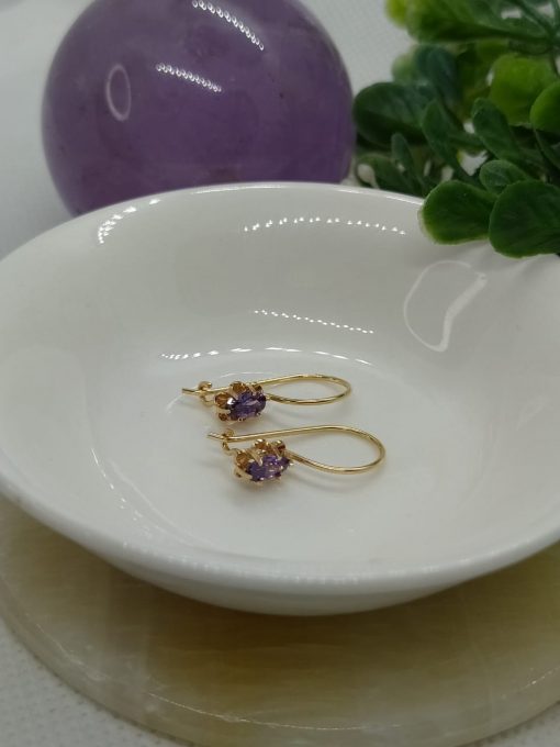 Aros colgantes Chatón italiano ovalado amatista 1.6 grs Oro 18k 2