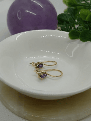 Aros colgantes Chatón italiano ovalado amatista 1.6 grs Oro 18k