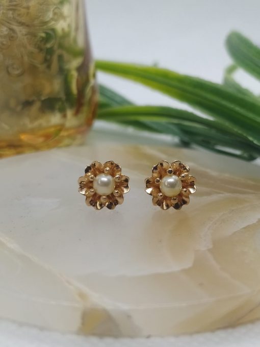 Aros pistilo flor perla cultivada 2.3 grs Oro 18k 3