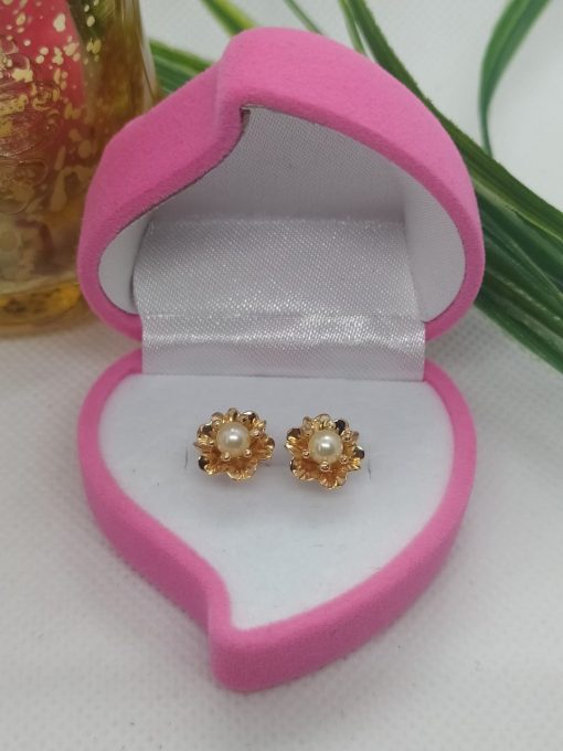 Aros pistilo flor perla cultivada 2.3 grs Oro 18k 4