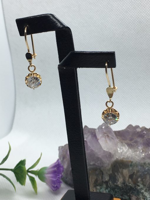 Aros Chatón redondo circón colgantes 3.3 grs Oro 18k 3