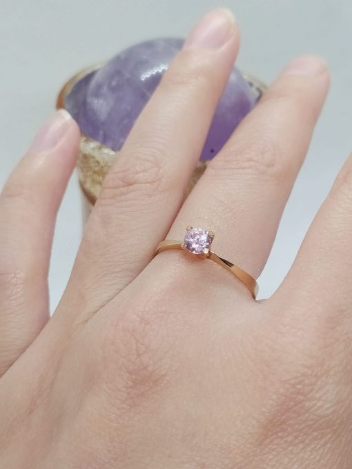 Anillo solitario rosa de Francia 2 grs Oro 18k 1
