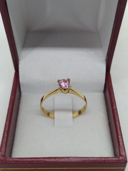 Anillo solitario rosa de Francia 2 grs Oro 18k 2