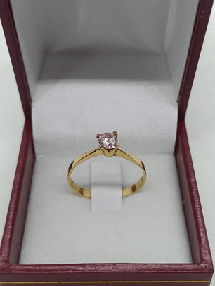 Anillo solitario rosa de Francia 2 grs Oro 18k