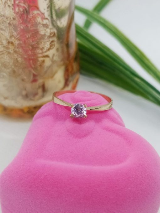 Anillo solitario rosa de Francia 2 grs Oro 18k 3