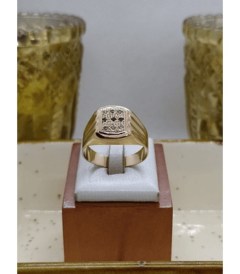 Anillo sello circónes y zafiros 6 grs Oro 18k