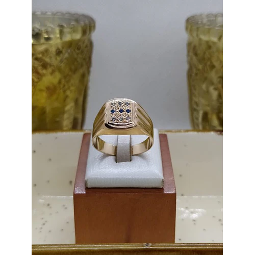 Anillo sello circónes y zafiros 6 grs Oro 18k