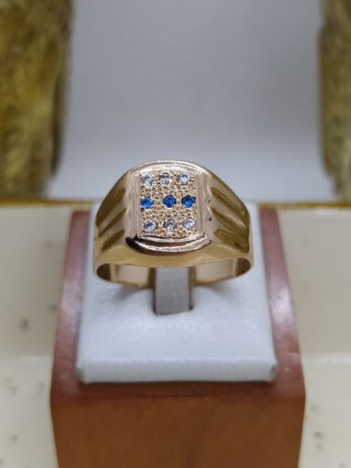Anillo sello circónes y zafiros 6 grs Oro 18k 2