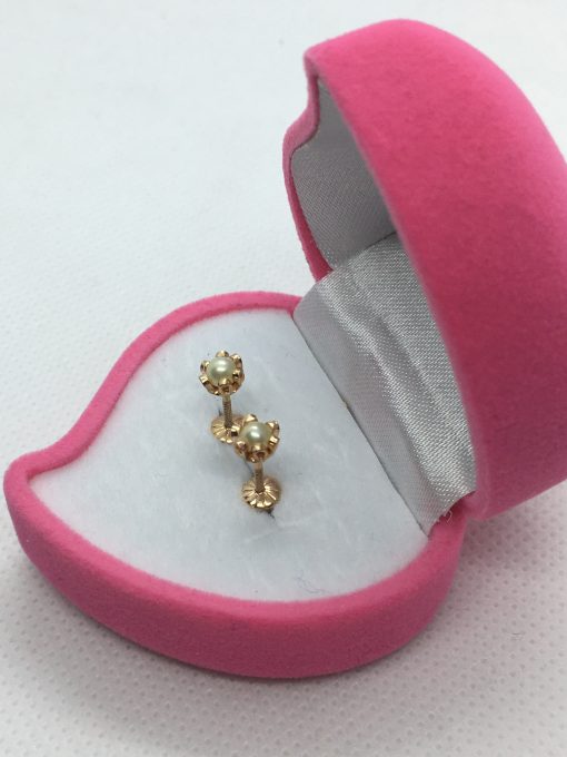 Aros cuello payaso 5 mm perla cultivada para recién nacido Oro 18k 1