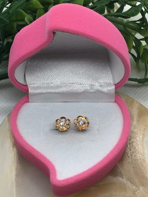 Aros flor circón 7 mm 1.3 grs Oro 18k 1