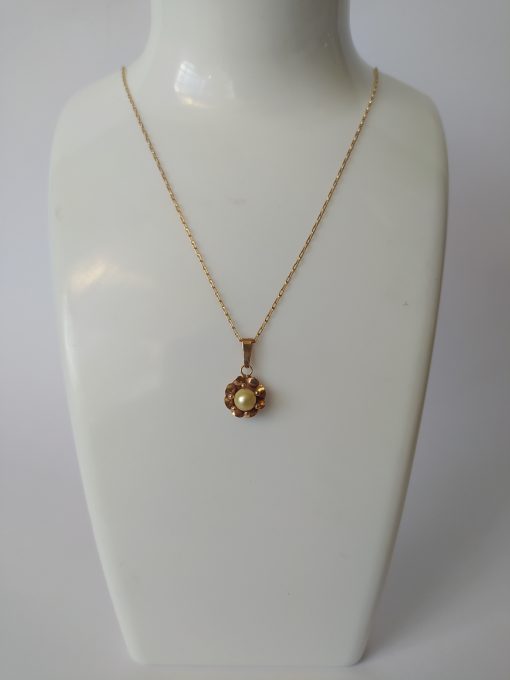 Cadena limada 50 cm y colgante flor Perla cultivada 3.8 grs Oro 18k 2