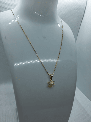 Cadena limada 50 cm con colgante pistilo perla cultivada 6 mm 3 grs Oro 18k