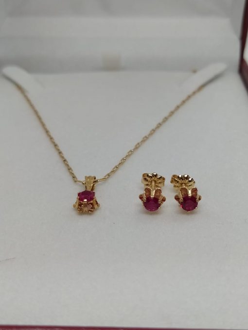 Conjunto cadena más aros Chatón italiano rubí 4.1 grs Oro 18k 1