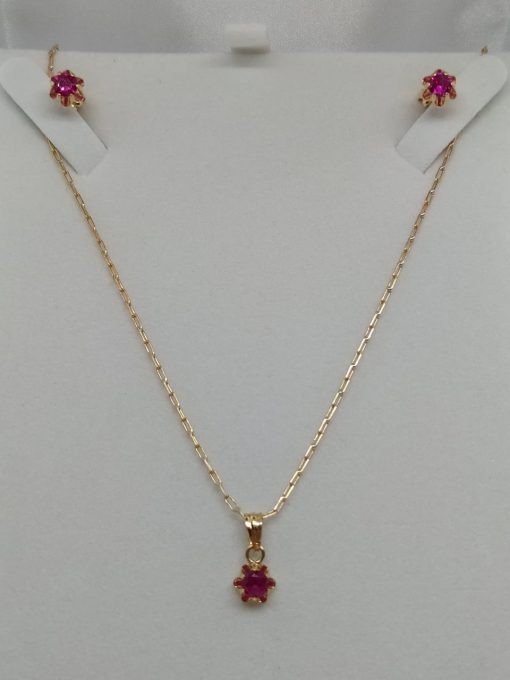 Conjunto cadena más aros Chatón italiano rubí 4.1 grs Oro 18k 3
