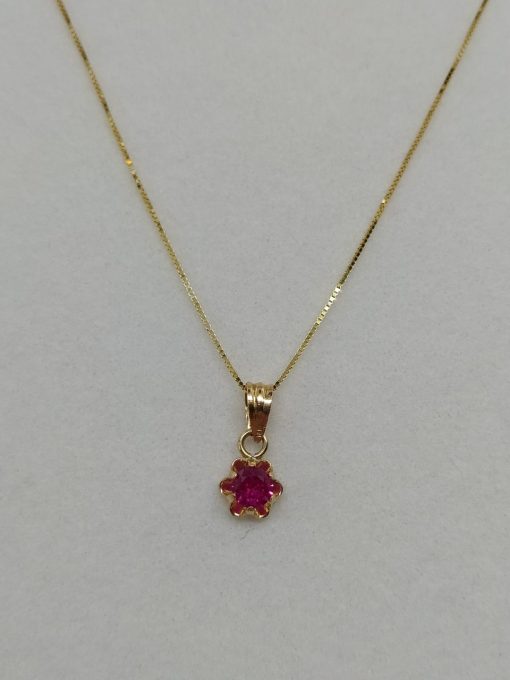 Cadena veneciana 45 cm con Chatón italiano rubí 6 mm 1.9 grs Oro italiano 750 1