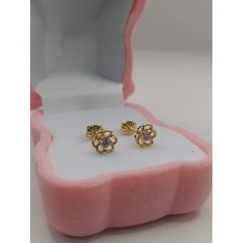 Aros flor rosa de Francia 7 mm 1.2 grs Oro 18k