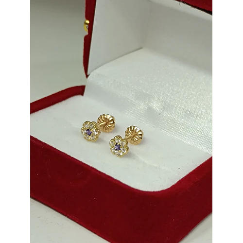 Aros roseta amatista 5 mm 1.2 grs de oro 18k