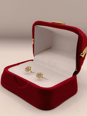 Aros flor circón y rosa de Francia 5 mm 1.2 grs de oro 18k