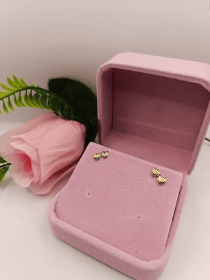 Aros doble corazón satinados 8.5 mm 0.8 grs Oro 18k 