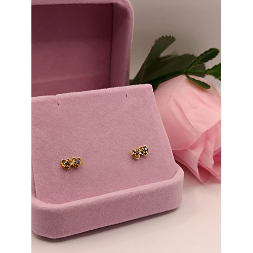 Aros doble corazón 8 mm piedra amatista 1.2 grs Oro 18k