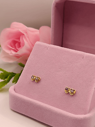 Aros doble corazón 8 mm piedra amatista 1.2 grs Oro 18k