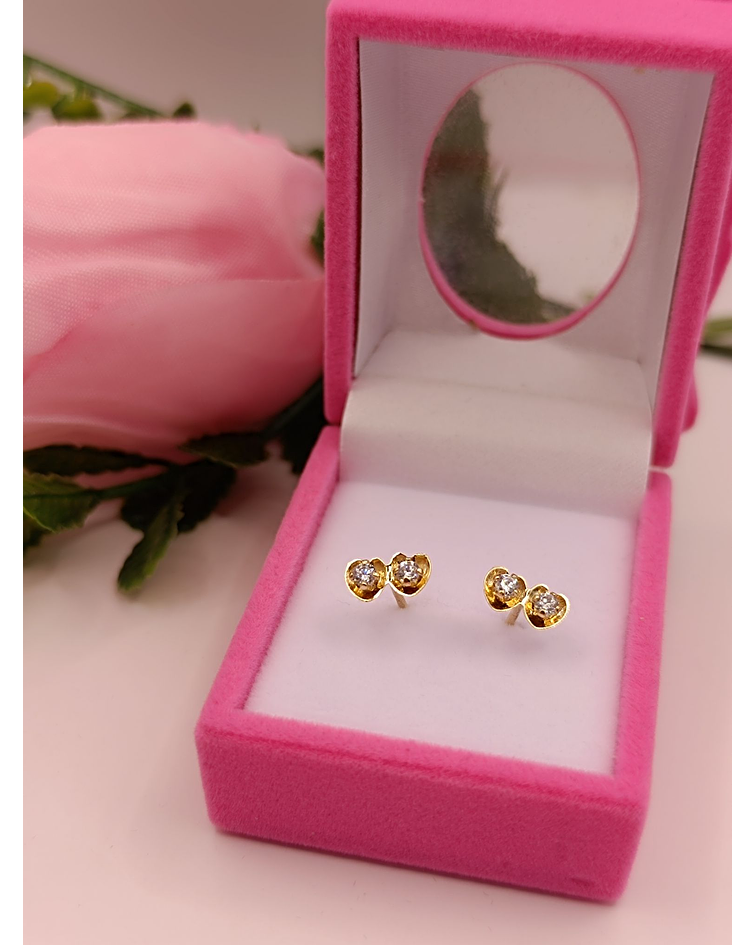 Aros doble corazón circón 8 mm 1.2 grs Oro 18k