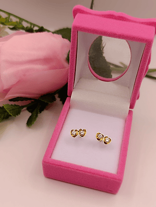 Aros doble corazón circón 8 mm 1.2 grs Oro 18k