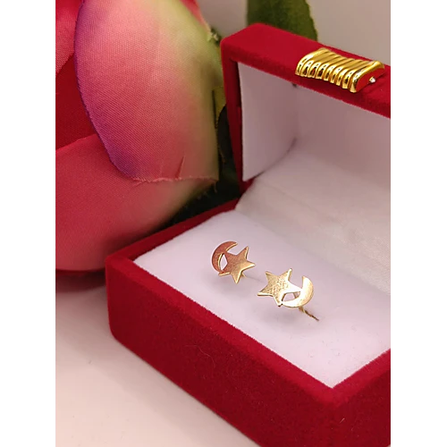Aros estrella luna 8 mm 1 gr oro 18k