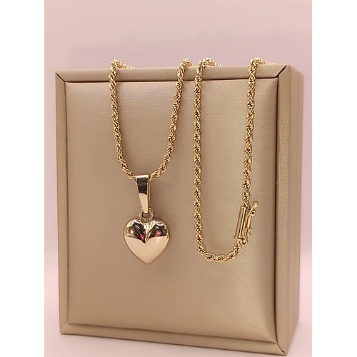 Cadena tourbillon 55 cm y corazón 21 mm 15 grs Oro 18k 