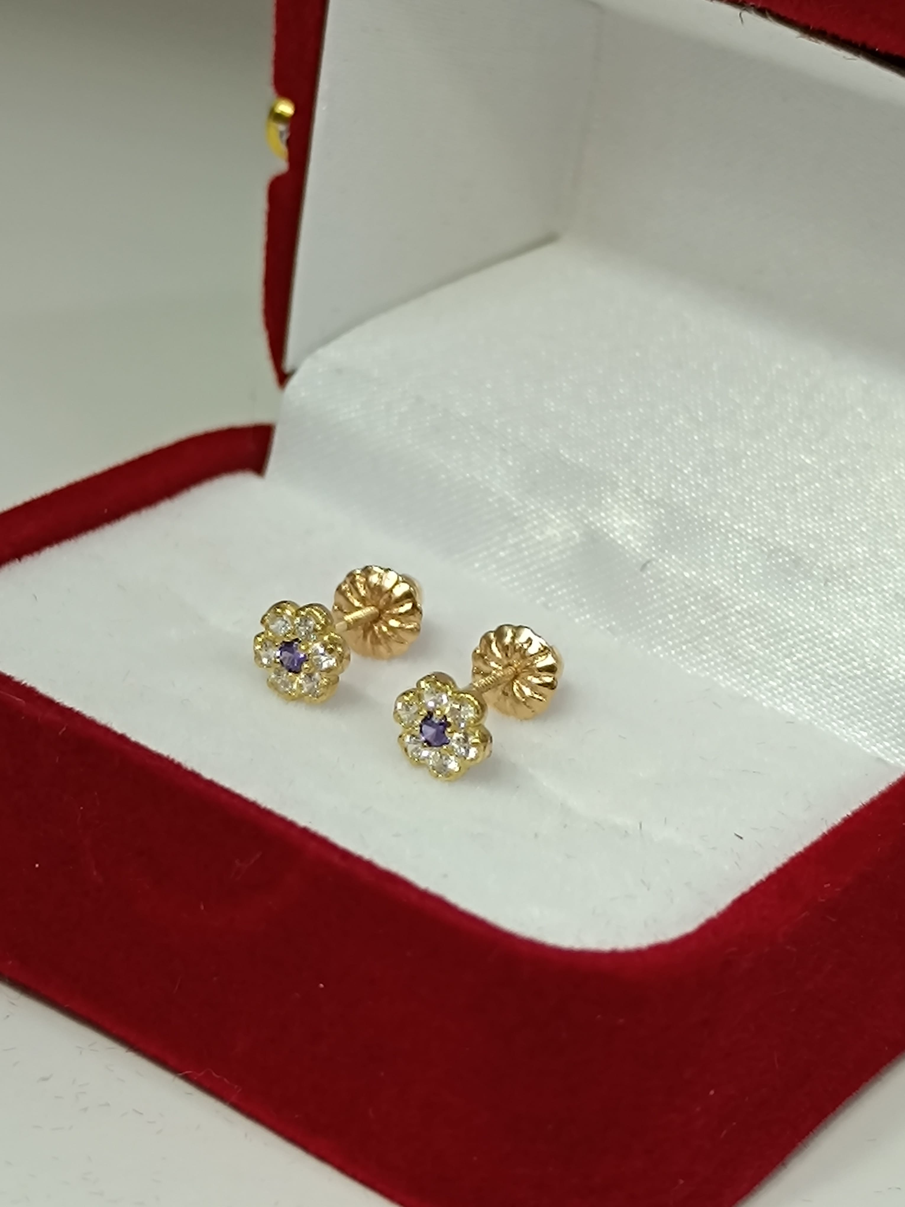 Aros roseta amatista 9 mm 2.2 grs de oro 18k 1