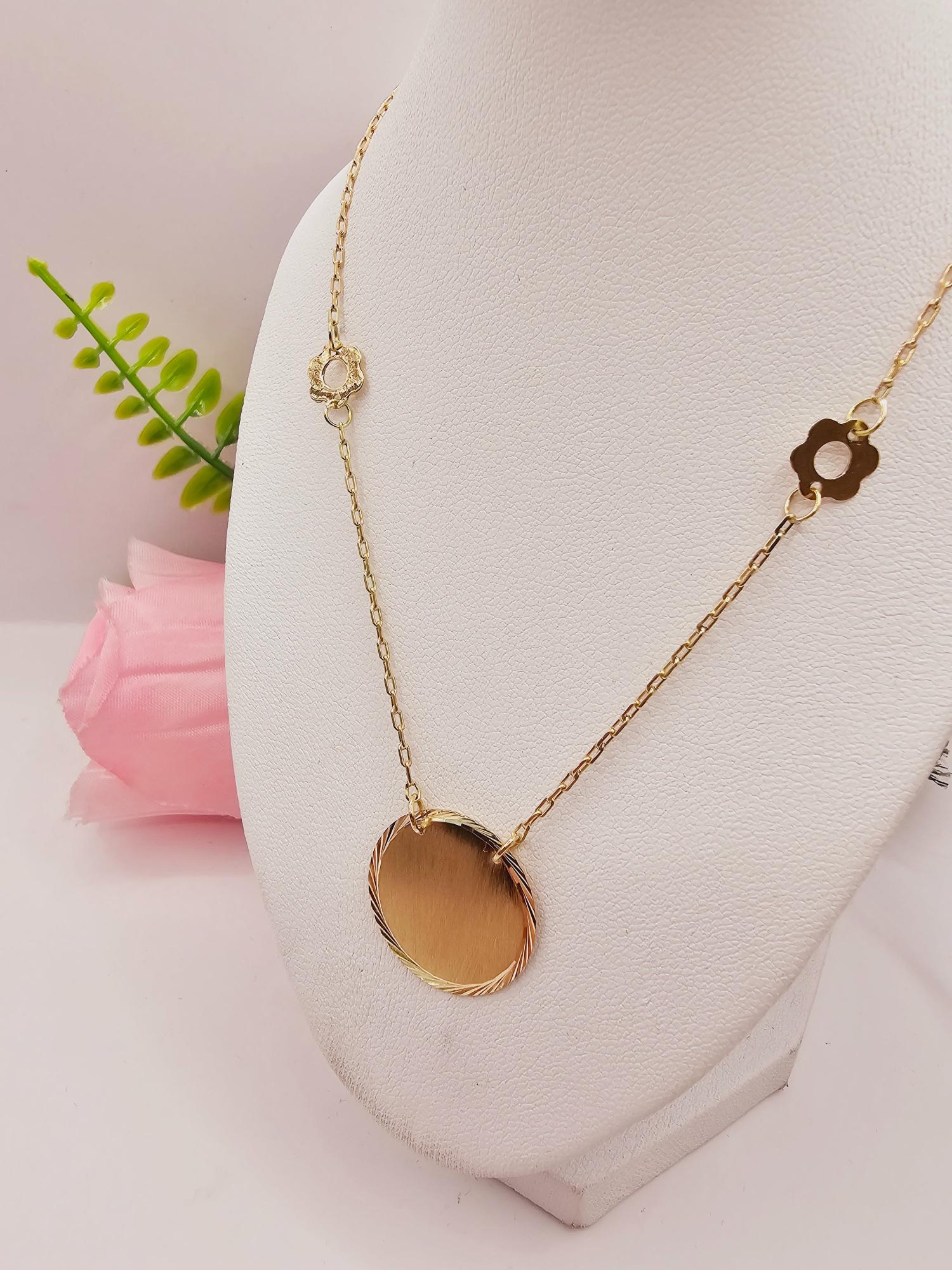 Collar flores y disco 50 cm 6 grs Oro 18k 2