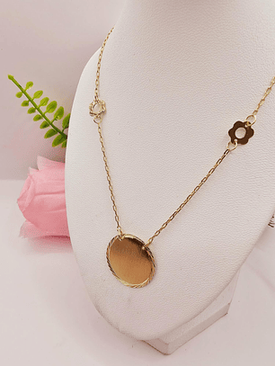 Collar flores y disco 50 cm 6 grs Oro 18k