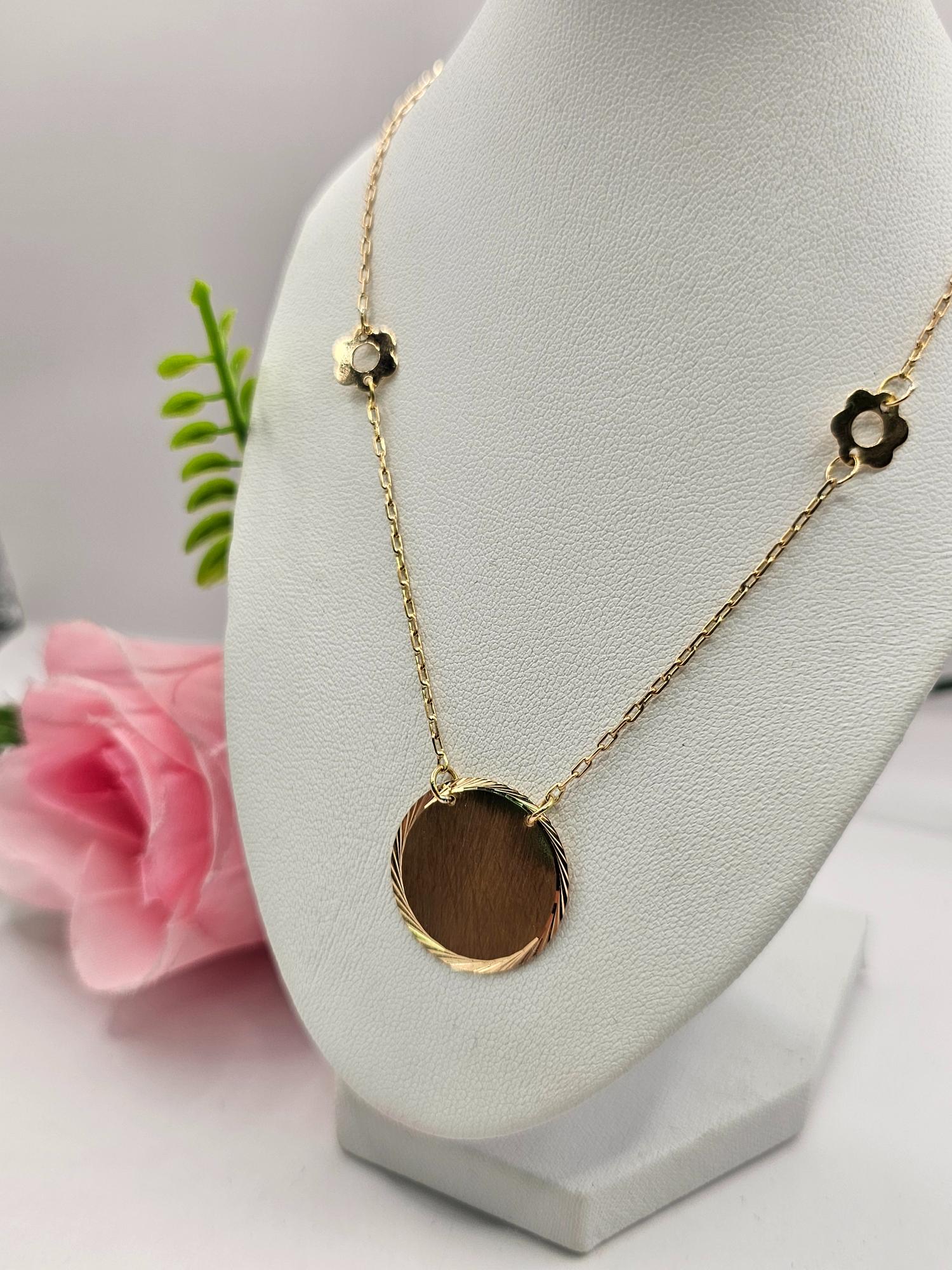 Collar flores y disco 50 cm 6 grs Oro 18k 3