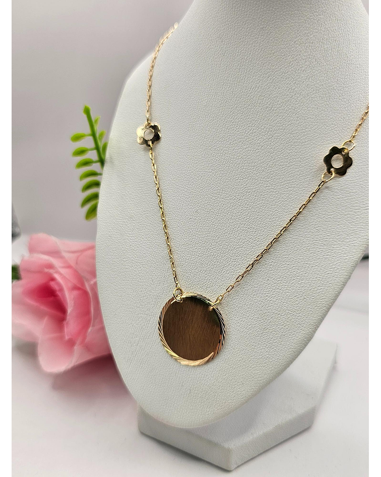 Collar flores y disco 50 cm 6 grs Oro 18k