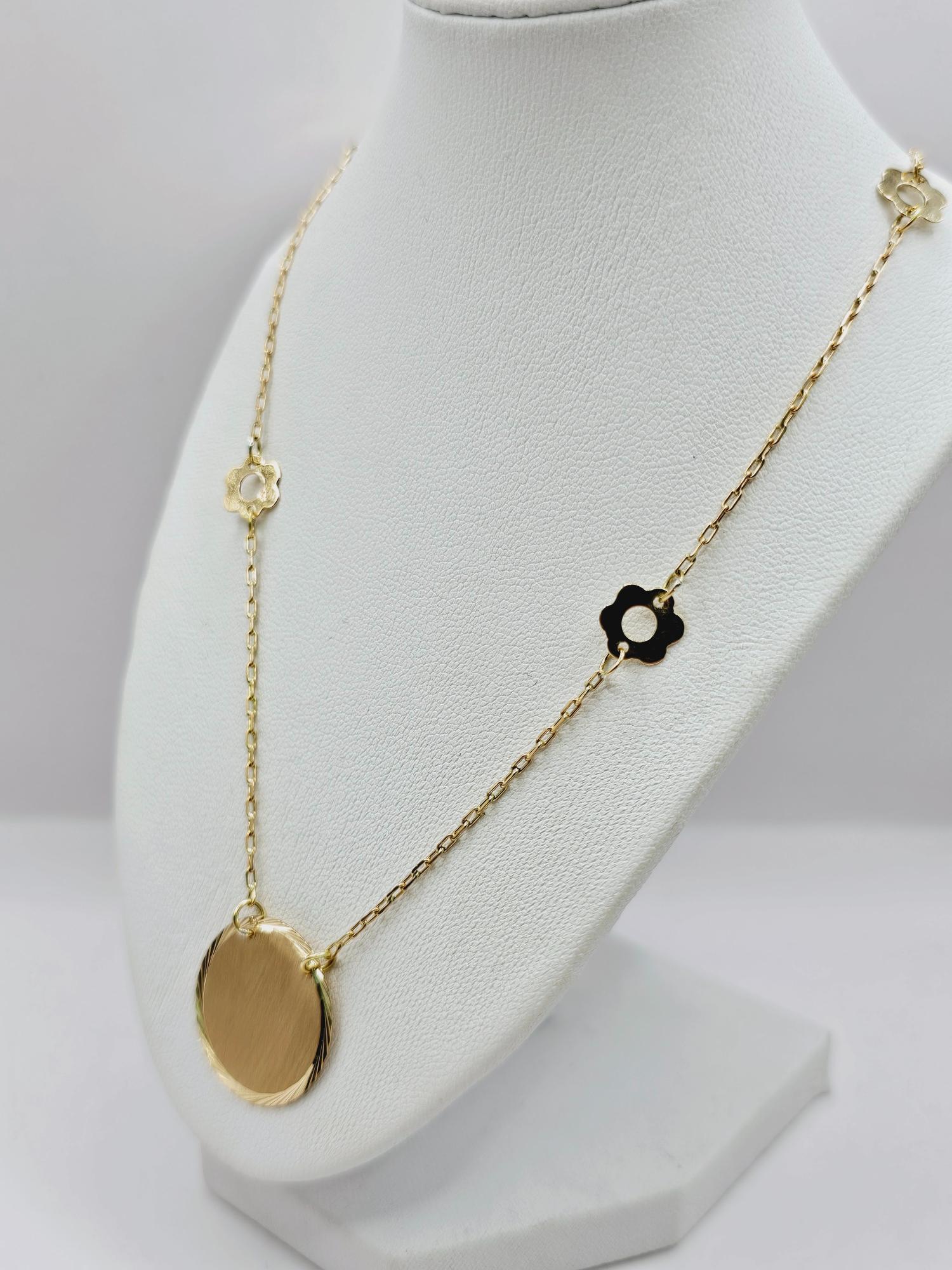 Collar flores y disco 50 cm 6 grs Oro 18k 5