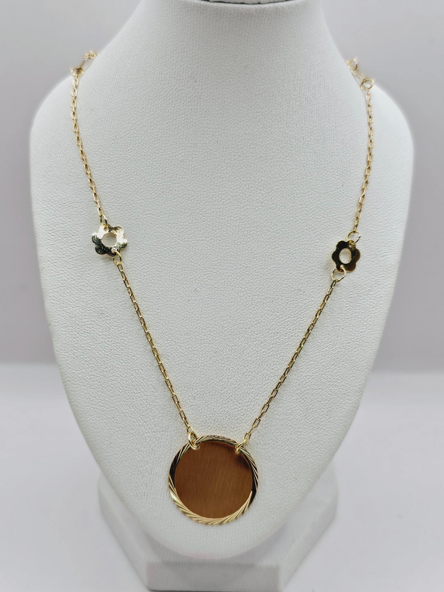 Collar flores y disco 50 cm 6 grs Oro 18k 1
