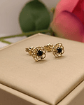 Aros doble flor onix 12 mm 2.5 grs Oro 18k