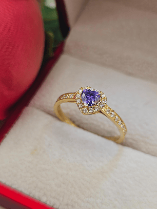 Anillo doble corazón cintillo amatista 3 grs Oro 18k