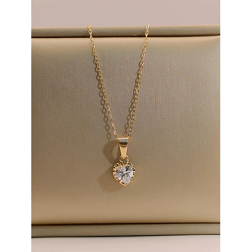 Cadena limada 50 cm y colgante corazón con circón 3.2 grs Oro 18k