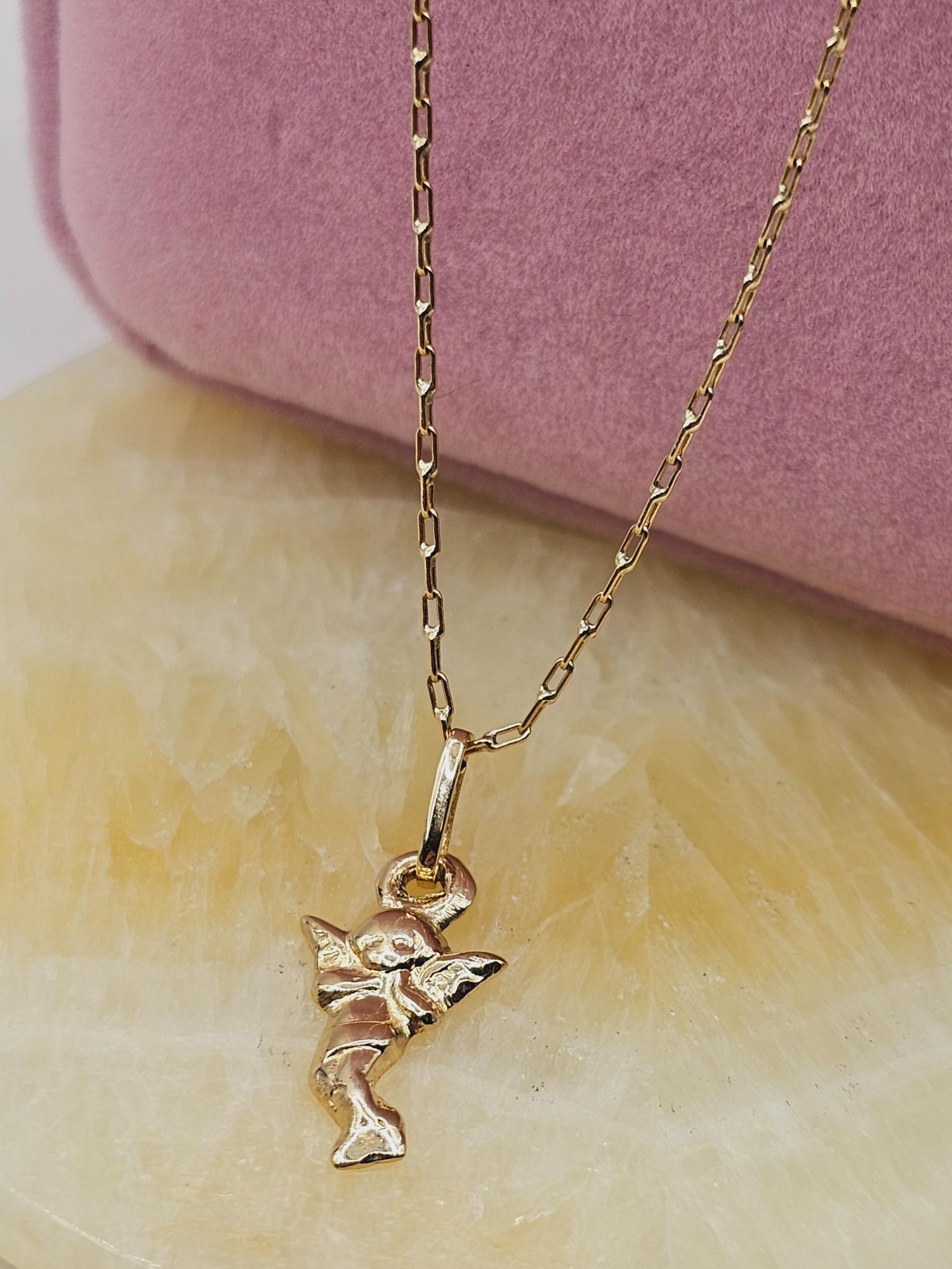 Cadena limada 50 cm y colgante angelito 24 mm 3.2 grs Oro 18k 4