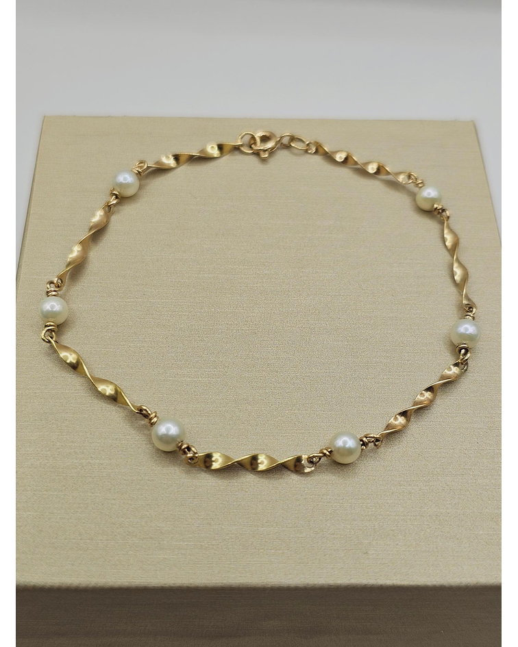 Pulsera torcida y perlas cultivadas 19 cm 3 grs Oro 18k