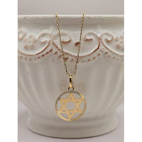 Cadena limada 50 cm y estrella de David satinada 19 mm 3.3 grs Oro 18k