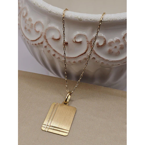 Cadena limada 50 cm y colgante placa 2 cm 3.7 grs Oro 18k 
